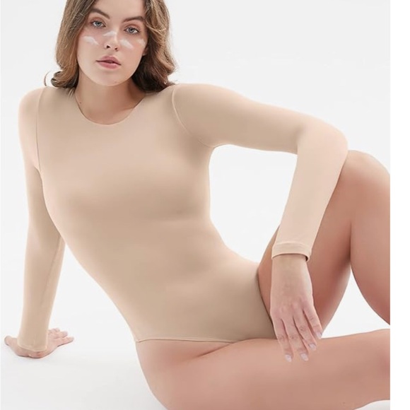 PUMIEYWomen's Crew Neck Long Sleeve Bodysuit Nude size XS - Picture 3 of 10